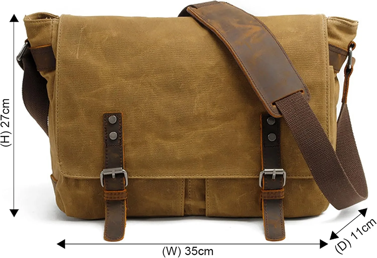 HuaChen Mens Waxed Canvas Messenger Bag Shoulder Satchel Leather Crossbody Bag for Laptop (M49_Khaki)