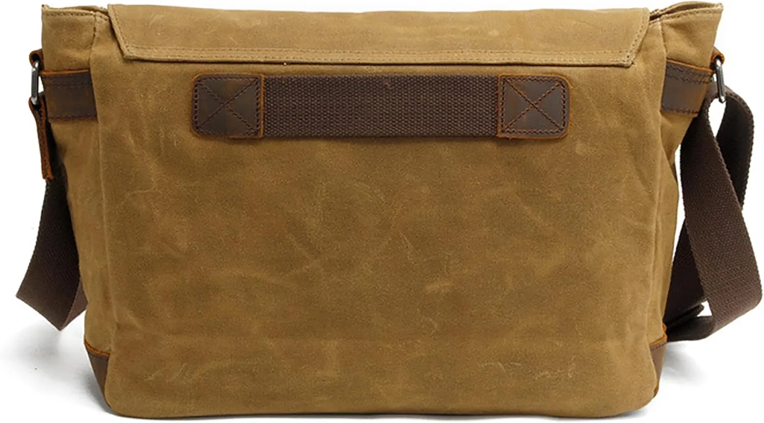 HuaChen Mens Waxed Canvas Messenger Bag Shoulder Satchel Leather Crossbody Bag for Laptop (M49_Khaki)