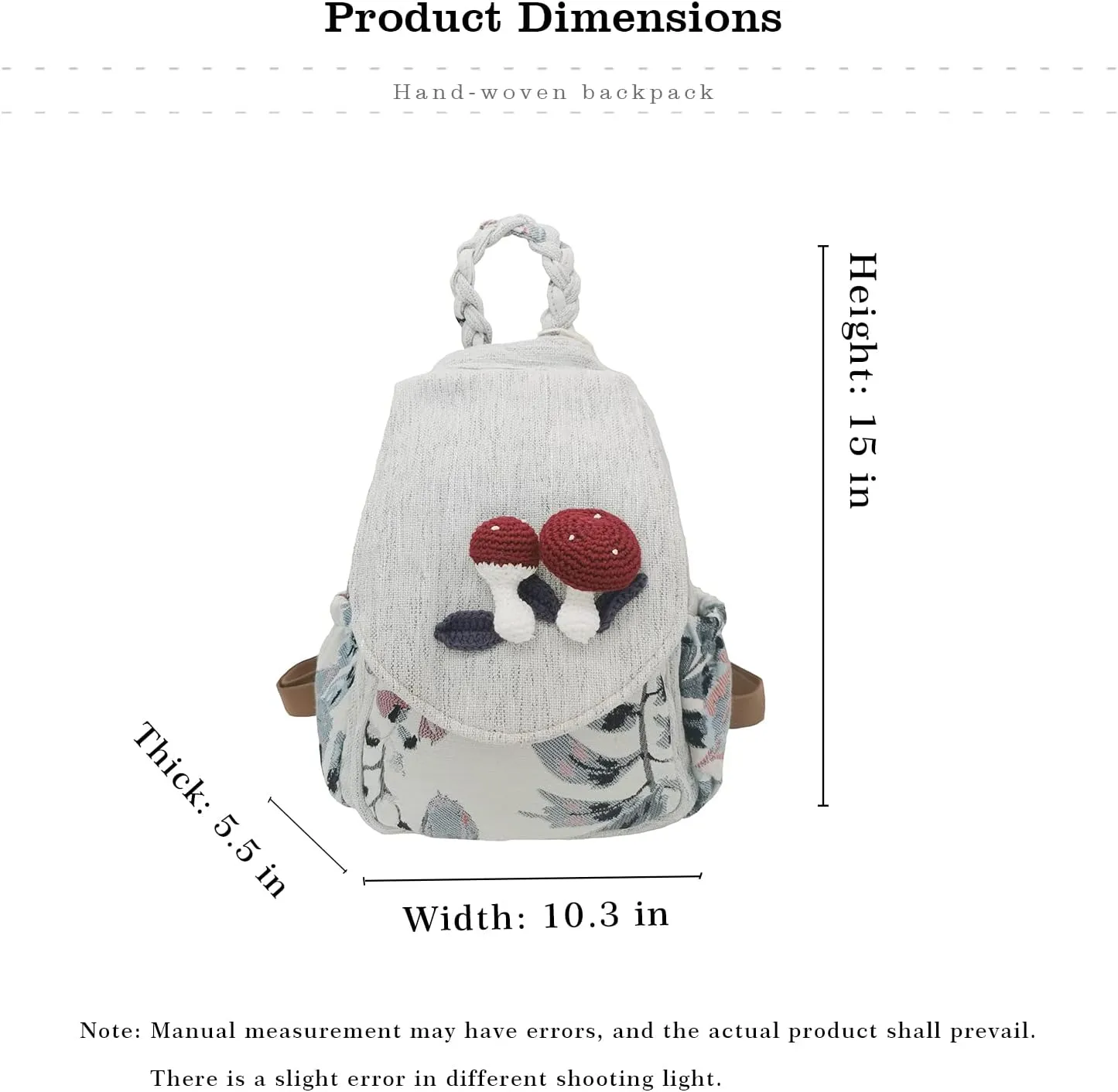HUANGGUOSHU Women Cotton Woven Hippie Hemp Boho Canvas Embroidery Multi Pocket Retro Cute Backpack Wallet Backpack（Mushroom）
