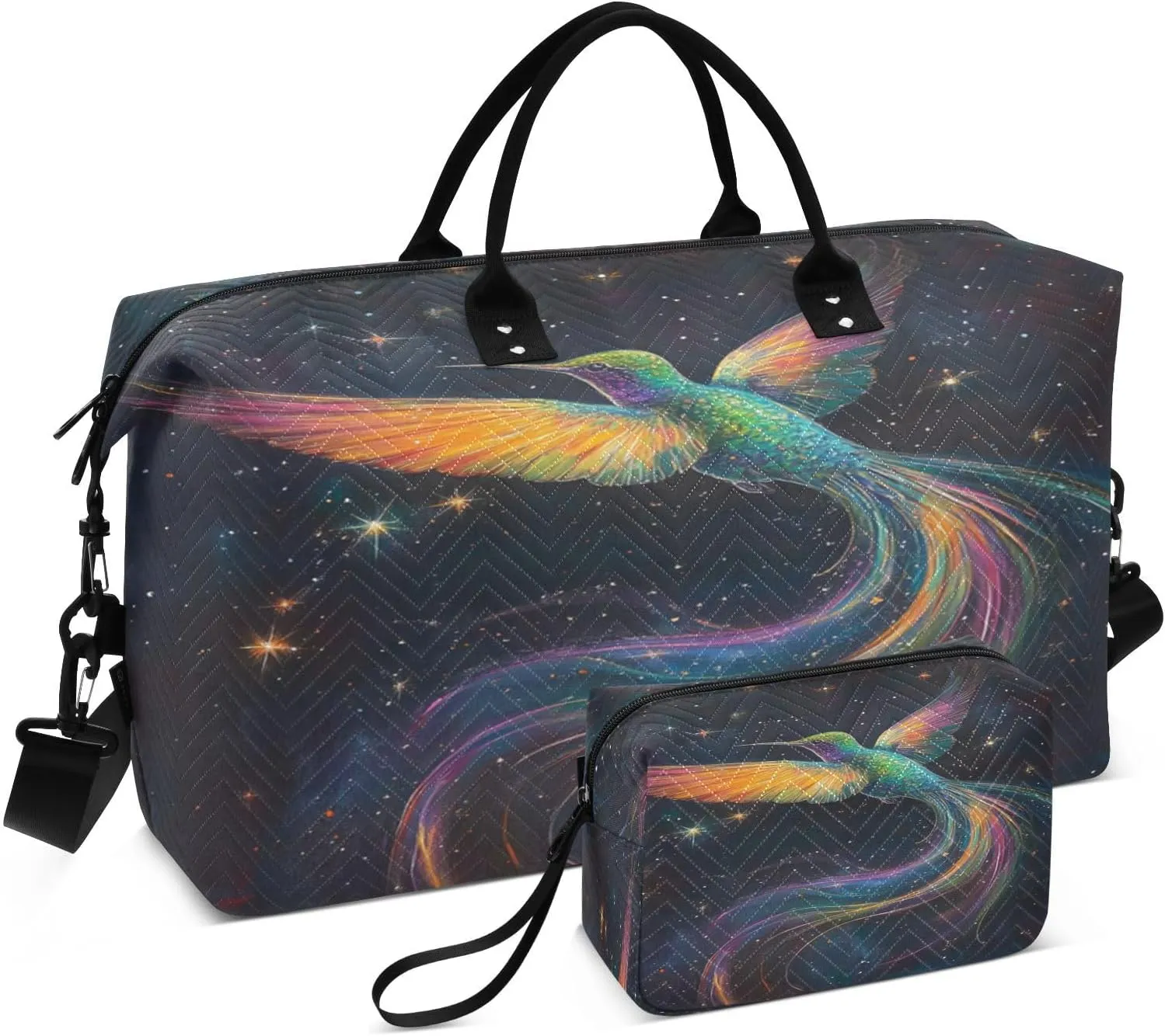 Hummingbird Starry Night Sports Gym Bag for Women Men Travel Duffel Bag Weekend Overnight Carry on Bag with Toiletry Bag Air Travel Bag for Swimming Yoga Workout Plane Hospital