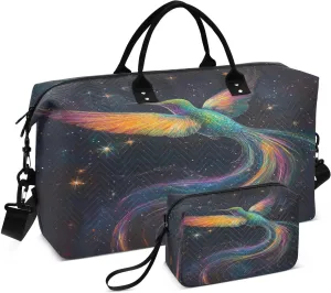 Hummingbird Starry Night Sports Gym Bag for Women Men Travel Duffel Bag Weekend Overnight Carry on Bag with Toiletry Bag Air Travel Bag for Swimming Yoga Workout Plane Hospital