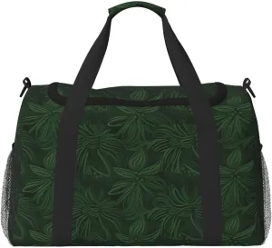 Hunter Green Floral Petals Pattern Travel Duffel Bag Lightweight Waterproof Carry On Tote Bag Foldable Weekender Overnight Bags Sport Gym Bag For Women Men
