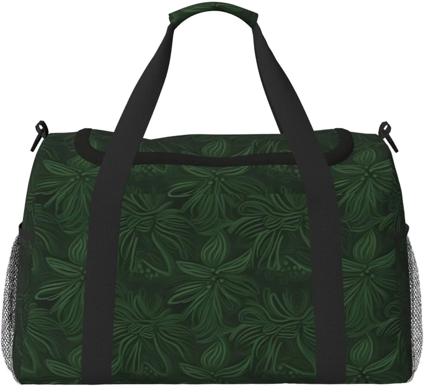Hunter Green Floral Petals Pattern Travel Duffel Bag Lightweight Waterproof Carry On Tote Bag Foldable Weekender Overnight Bags Sport Gym Bag For Women Men