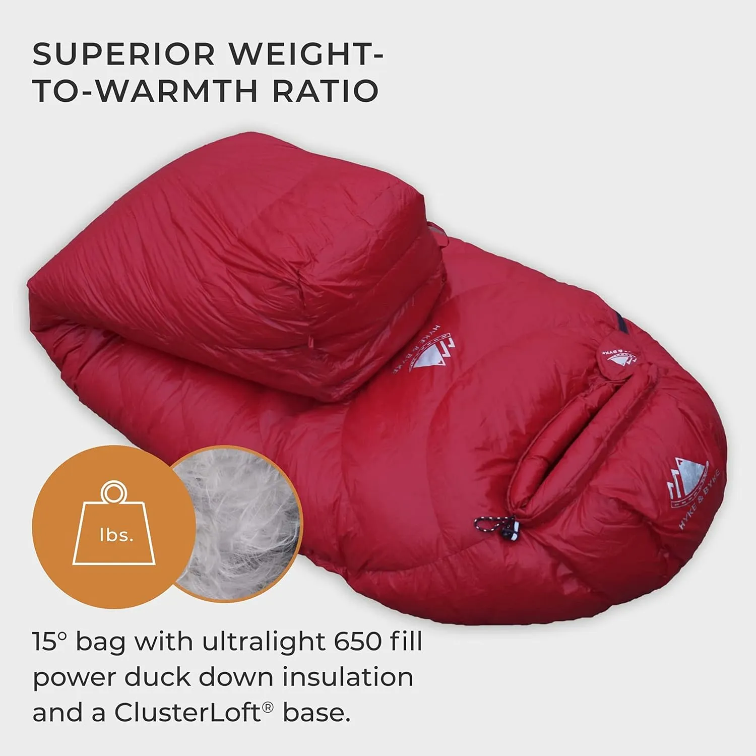 Hyke & Byke Quandary 15°F Cold Weather Mummy Hiking & Backpacking Sleeping Bag - Duck Down 650 FP 3 Season Sleeping Bags for Adults - Ultralight with Compression Stuff Sack