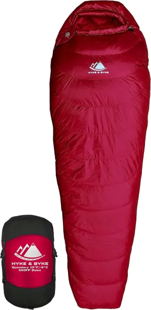 Hyke & Byke Quandary 15°F Cold Weather Mummy Hiking & Backpacking Sleeping Bag - Duck Down 650 FP 3 Season Sleeping Bags for Adults - Ultralight with Compression Stuff Sack
