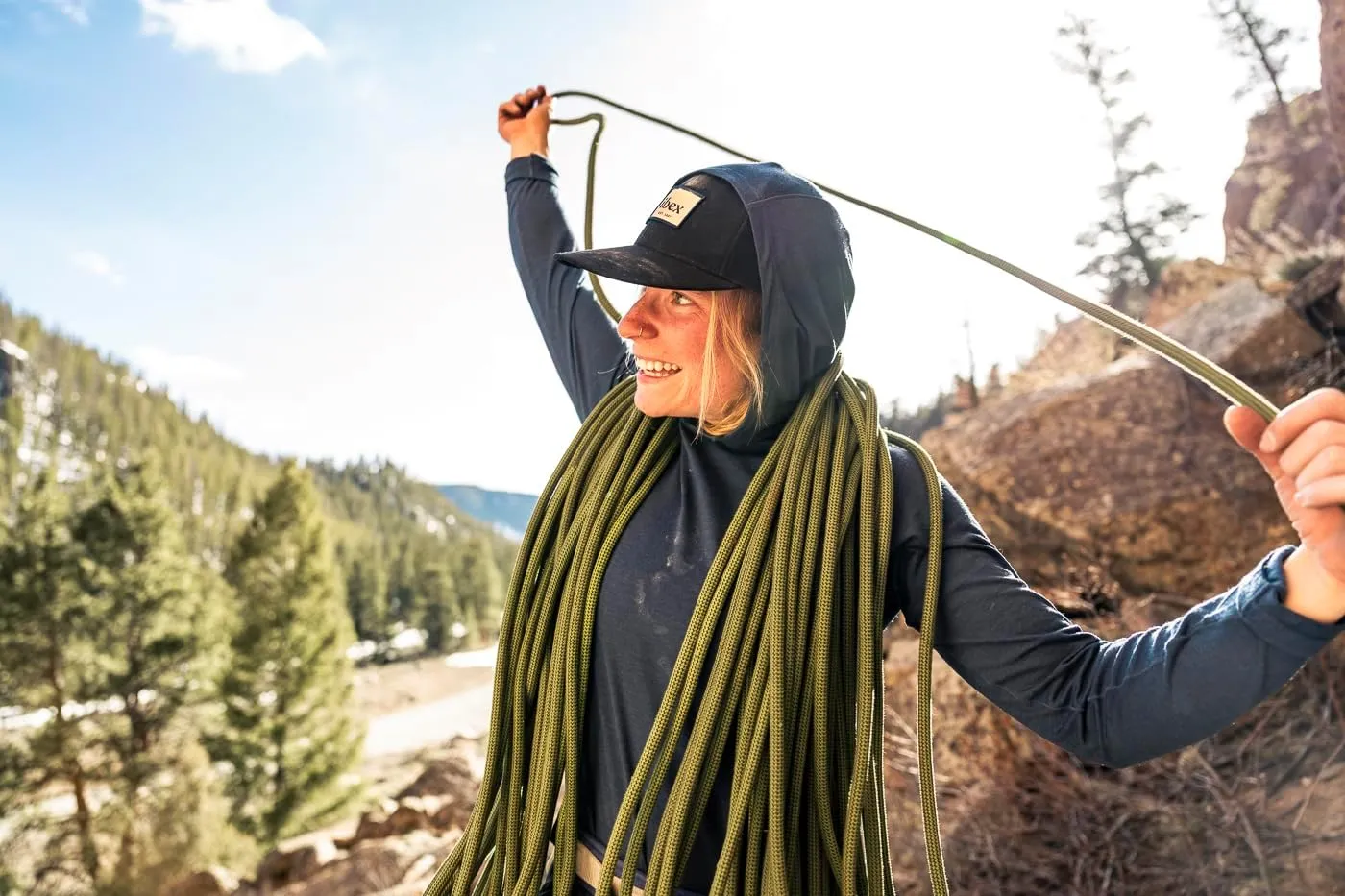 IBEX Merino Wool Women's Springbok Sun Hoodie with UPF 35  Protection | Breathable & Quick-Dry Outdoor Shirt with Thumbholes