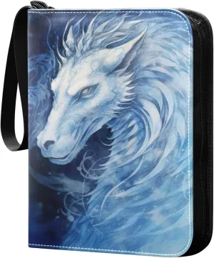 Ice Dragon Painting Card Binder 4-Pocket, 400 Pockets PU Waterproof Zippered Collector Card Album with 50 Removable Sleeves for Trading, Game Cards