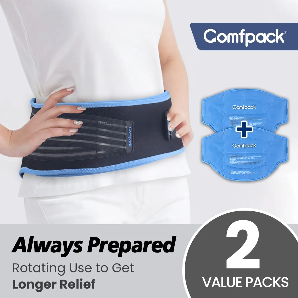 Ice Pack for Lower Back Pain Relief with Compression, 2 Packs Reusable Back Ice Pack Wrap Hot Cold Therapy for Sciatic Injuries, Tailbone Pain, Lumbar Surgery, Coccyx, Herniated Disc