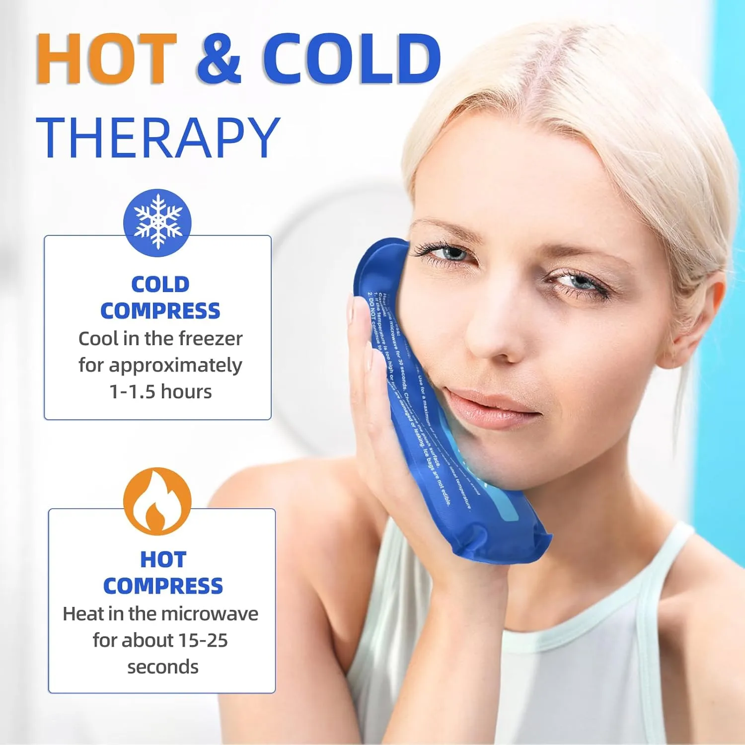 Ice Packs for Injuries Reusable, 6 Pack Soft Hot and Cold Compress Gel Ice Pack Set for Shoulder, Face, Knee, Adjustable Flexible Cold Packs for Pain Relief, Migraines, First Aid (Blue)