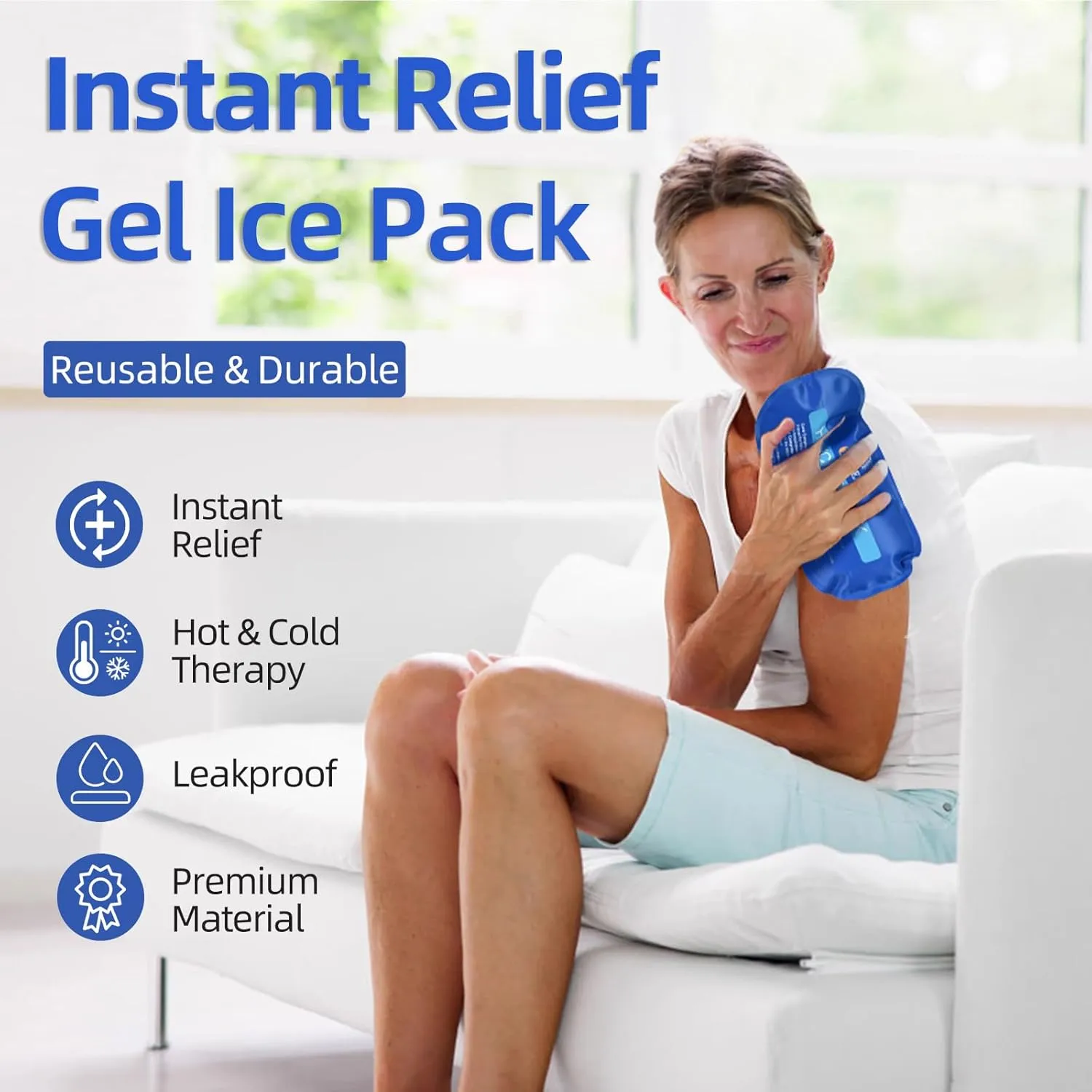 Ice Packs for Injuries Reusable, 6 Pack Soft Hot and Cold Compress Gel Ice Pack Set for Shoulder, Face, Knee, Adjustable Flexible Cold Packs for Pain Relief, Migraines, First Aid (Blue)