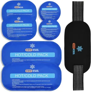 Ice Packs for Injuries Reusable, 6 Pack Soft Hot and Cold Compress Gel Ice Pack Set for Shoulder, Face, Knee, Adjustable Flexible Cold Packs for Pain Relief, Migraines, First Aid (Blue)