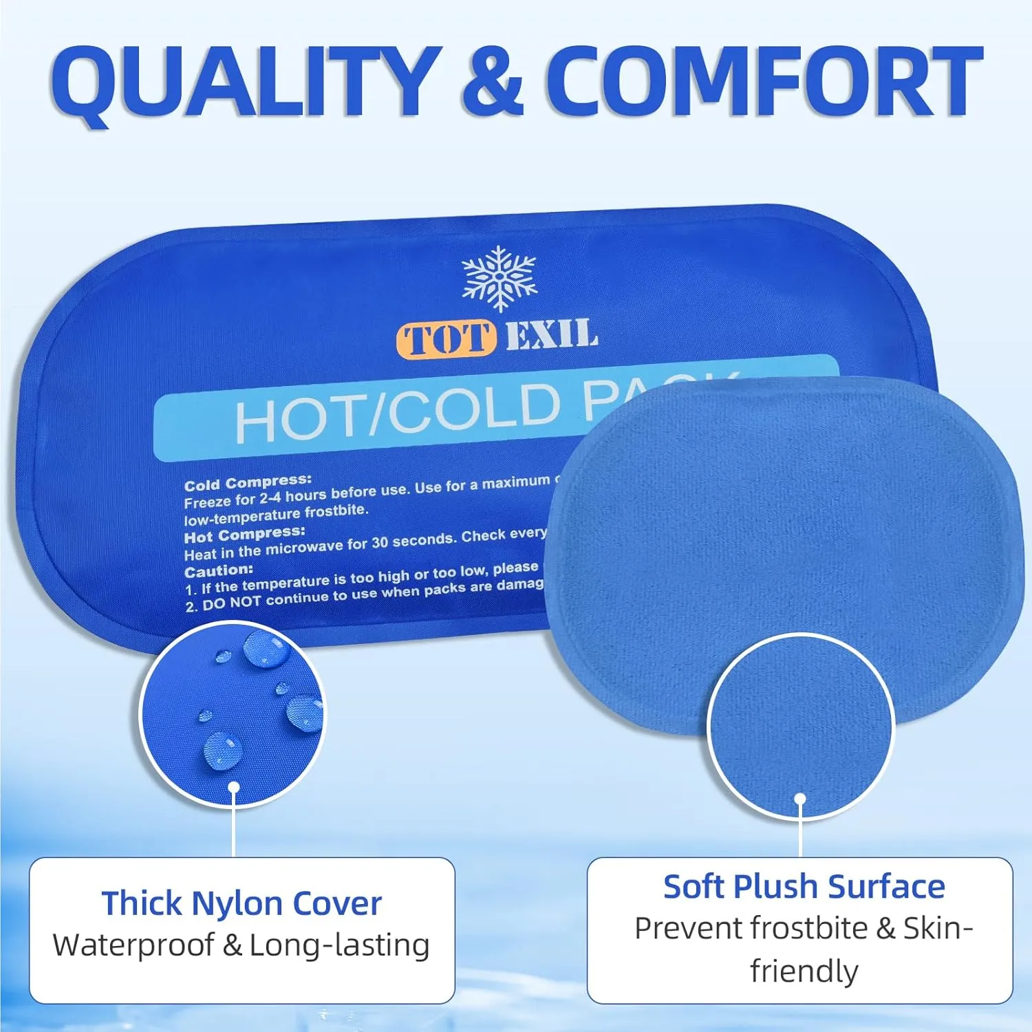 Ice Packs for Injuries Reusable, 6 Pack Soft Hot and Cold Compress Gel Ice Pack Set for Shoulder, Face, Knee, Adjustable Flexible Cold Packs for Pain Relief, Migraines, First Aid (Blue)