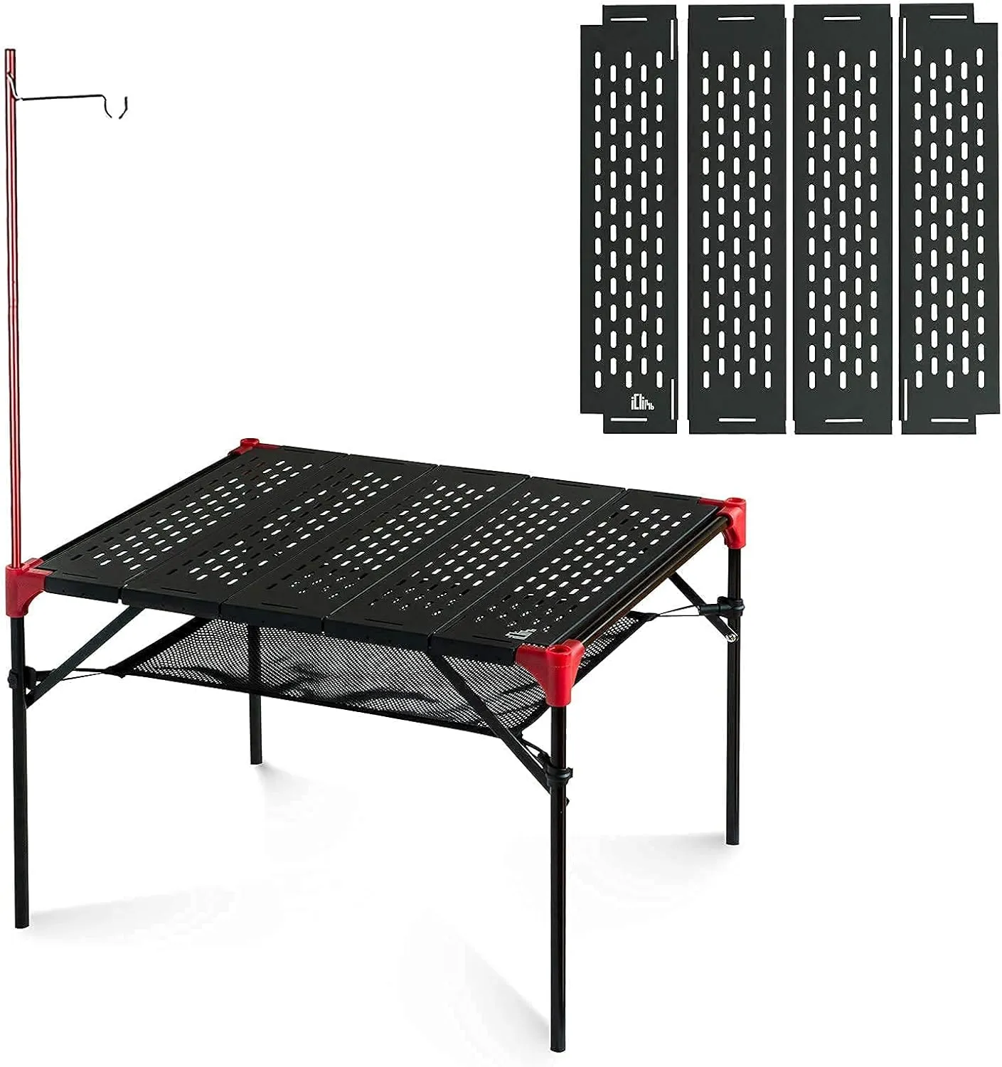 iClimb 1 Extendable Folding Table with Lantern Hanger and 1 Pack Connecting Plates Bundle, Ultralight Compact for Adults Outdoor Camping Backpacking Beach Concert BBQ Party Concert