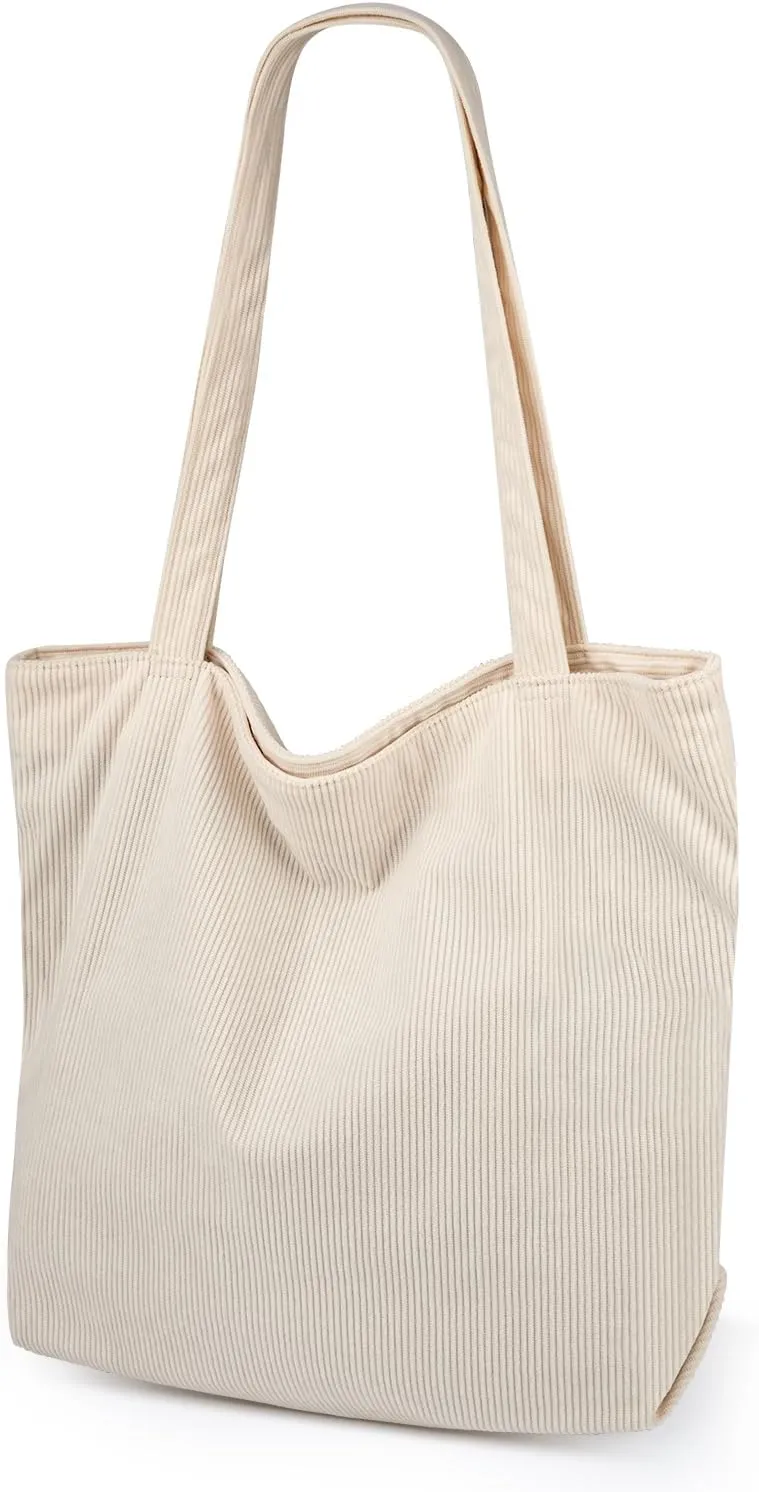 Iioscre Corduroy Tote Bag for Women,Hobo HandBags with Zipper,Large Capacity Casual Shoulder Handbags with Inner Pockets