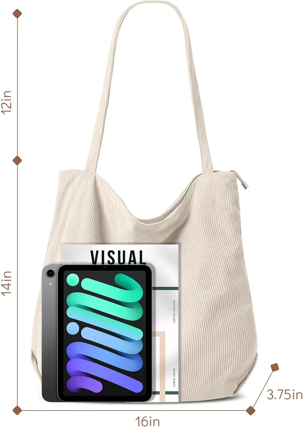 Iioscre Corduroy Tote Bag for Women,Hobo HandBags with Zipper,Large Capacity Casual Shoulder Handbags with Inner Pockets