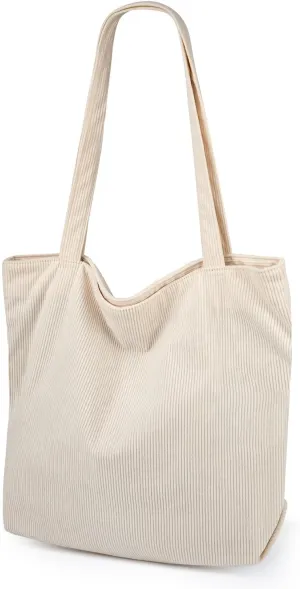 Iioscre Corduroy Tote Bag for Women,Hobo HandBags with Zipper,Large Capacity Casual Shoulder Handbags with Inner Pockets