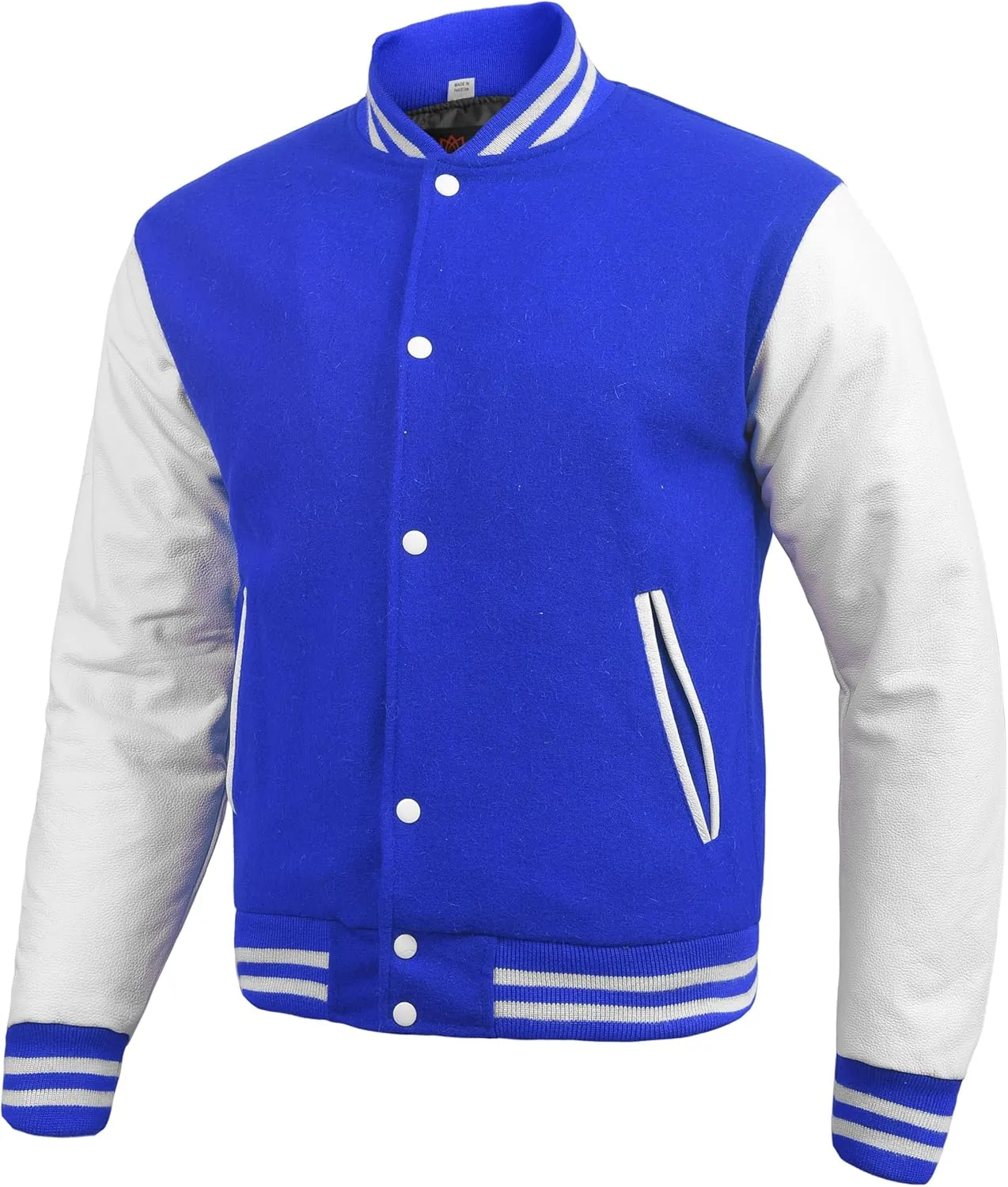 Iman Pro Varsity Jacket Men’s Genuine Cowhide Leather Sleeve and Wool Blend Letterman Jacket/Sporty Streetwear/Classic jacket