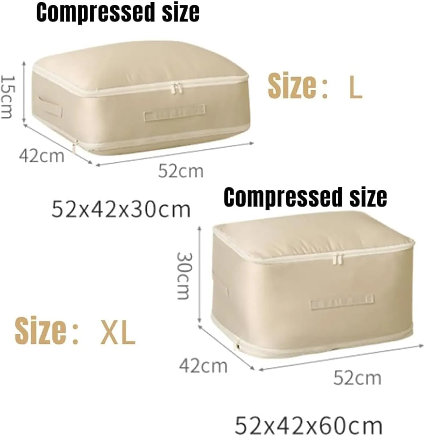 Implicationi Compression Organizer, Ultra Space Saving Self Compression Organizer, Heavy Duty Moving Bags for Comforters, Premium Comforter Storage Bag Packaging Cube (Apricot, Large)