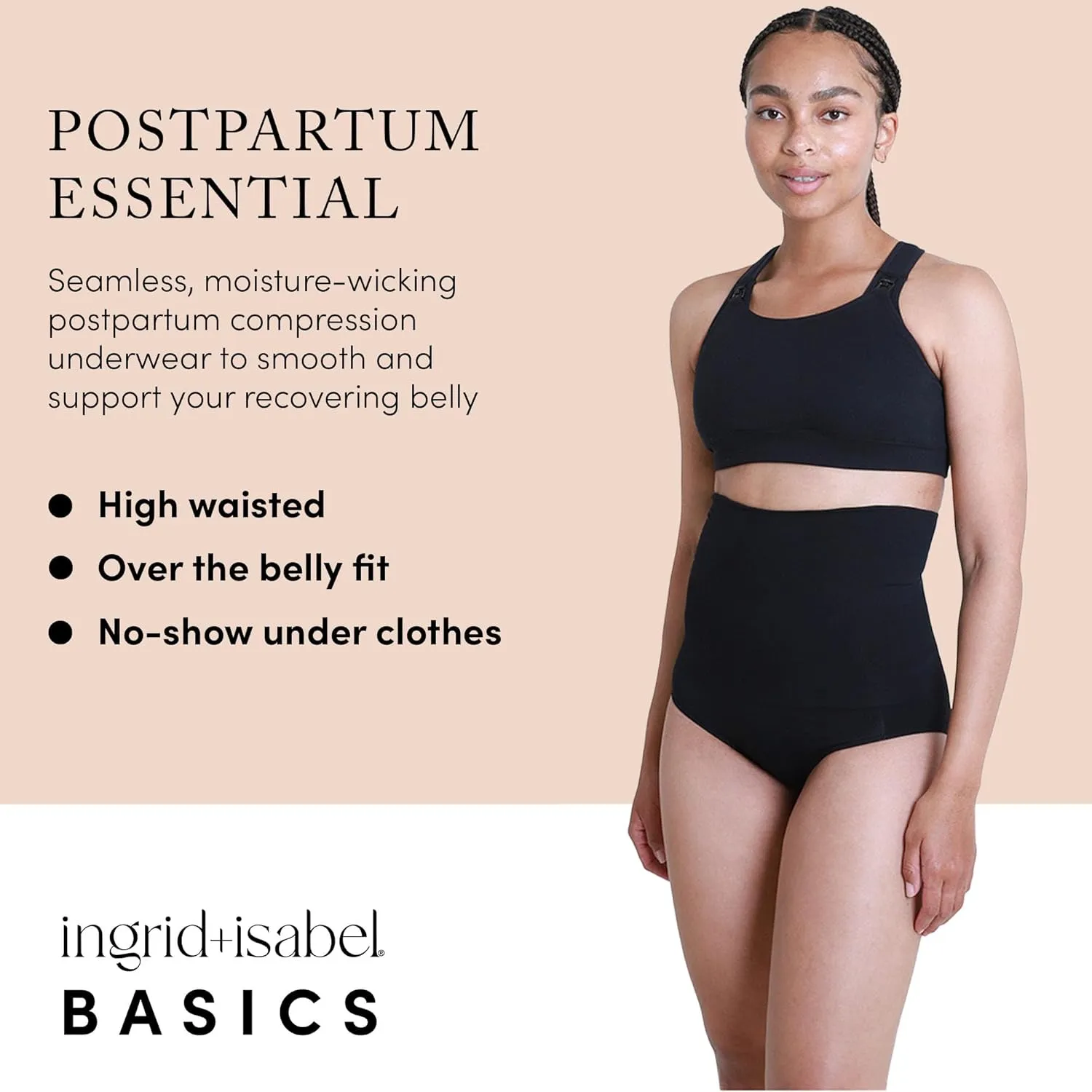 Ingrid & Isabel Basics - Postpartum Compression Underwear - Seamless High Waisted Underwear - Over the Belly Fit