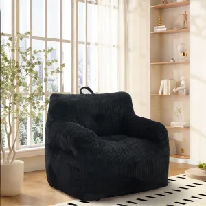 INMOZATA Bean Bag Chair, Corduroy Tufted Bean Bag Couch, Living Room Furniture Bean Bag Chair for Adults Kids, Comfy Lazy Sofa Accent Chair with Armrest for Reading, Stuffed with Filler(Black)