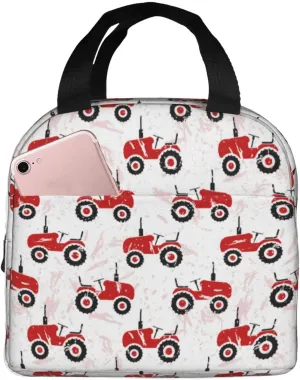 Insulated Lunch Bags for Men Women Work - Red Wheeled Tractors Soft Cooler Bag Insulated for Travel, Fashion Small Adult Lunch Box for Men Women, Lunch Tote Bag for Women Mens