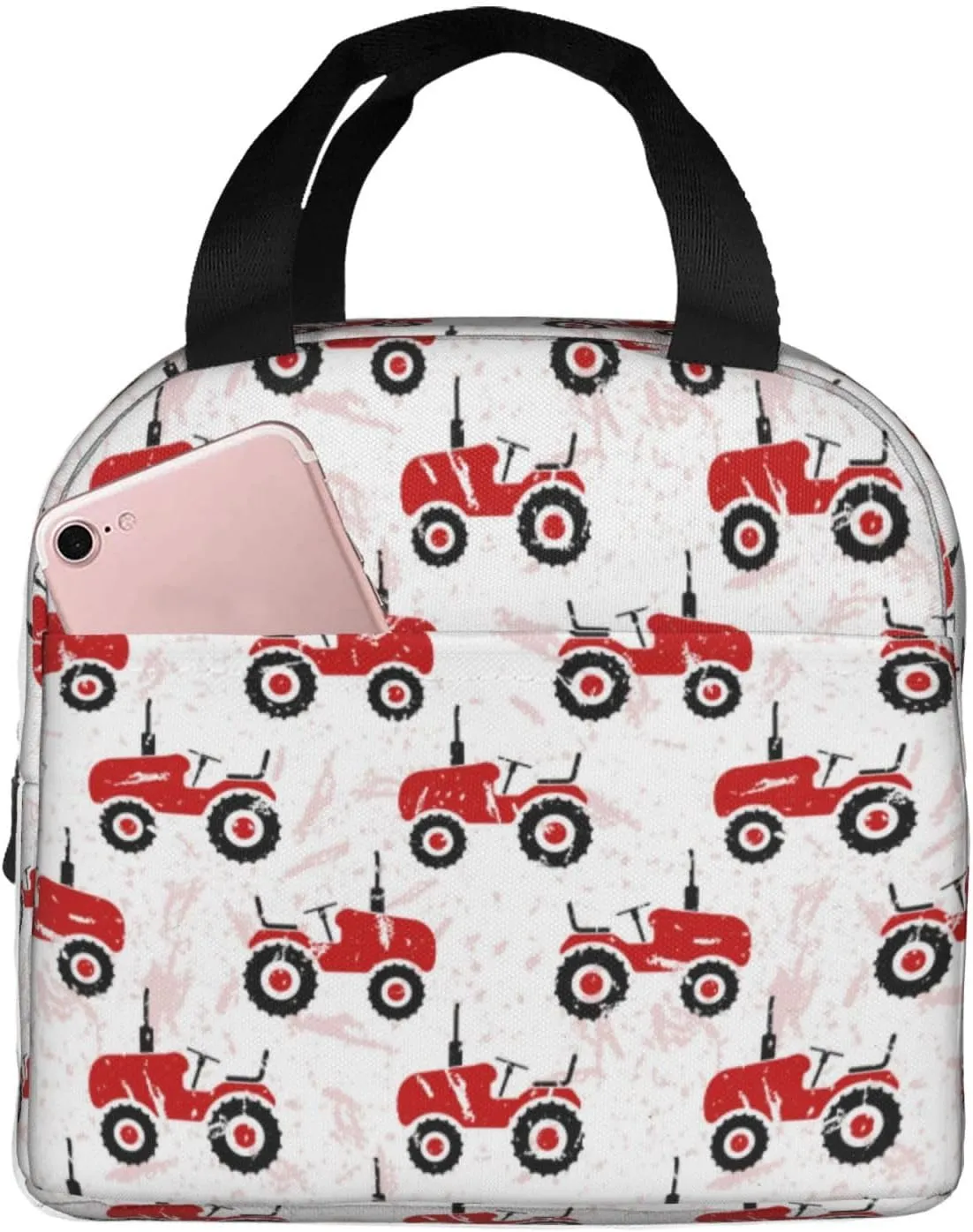 Insulated Lunch Bags for Men Women Work - Red Wheeled Tractors Soft Cooler Bag Insulated for Travel, Fashion Small Adult Lunch Box for Men Women, Lunch Tote Bag for Women Mens