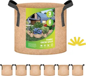 iPower Grow Bag 3 Gallon 6-Pack Heavy Duty Plant Pots, 300g Thick Nonwoven Fabric Containers Aeration with Nylon Handles, for Planting Vegetables, Fruits, Flowers, Tan 2024 Version