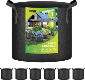 iPower Plant Grow Bag 7 Gallon 6-Pack Heavy Duty Fabric Pots, 300g Thick Nonwoven Fabric Containers Aeration with Nylon Handles, for Planting Vegetables, Fruits, Flowers, Black 2024 Version
