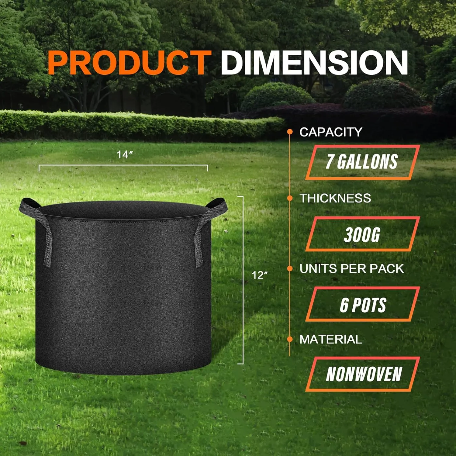 iPower Plant Grow Bag 7 Gallon 6-Pack Heavy Duty Fabric Pots, 300g Thick Nonwoven Fabric Containers Aeration with Nylon Handles, for Planting Vegetables, Fruits, Flowers, Black 2024 Version