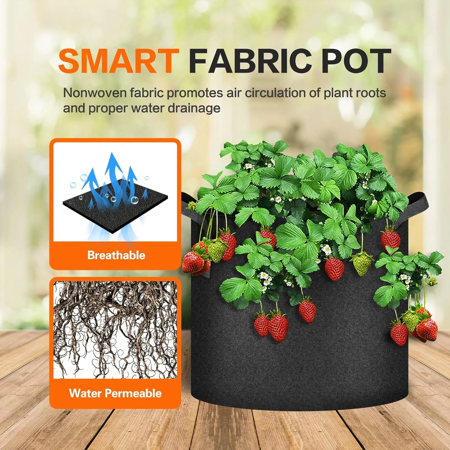 iPower Plant Grow Bag 7 Gallon 6-Pack Heavy Duty Fabric Pots, 300g Thick Nonwoven Fabric Containers Aeration with Nylon Handles, for Planting Vegetables, Fruits, Flowers, Black 2024 Version