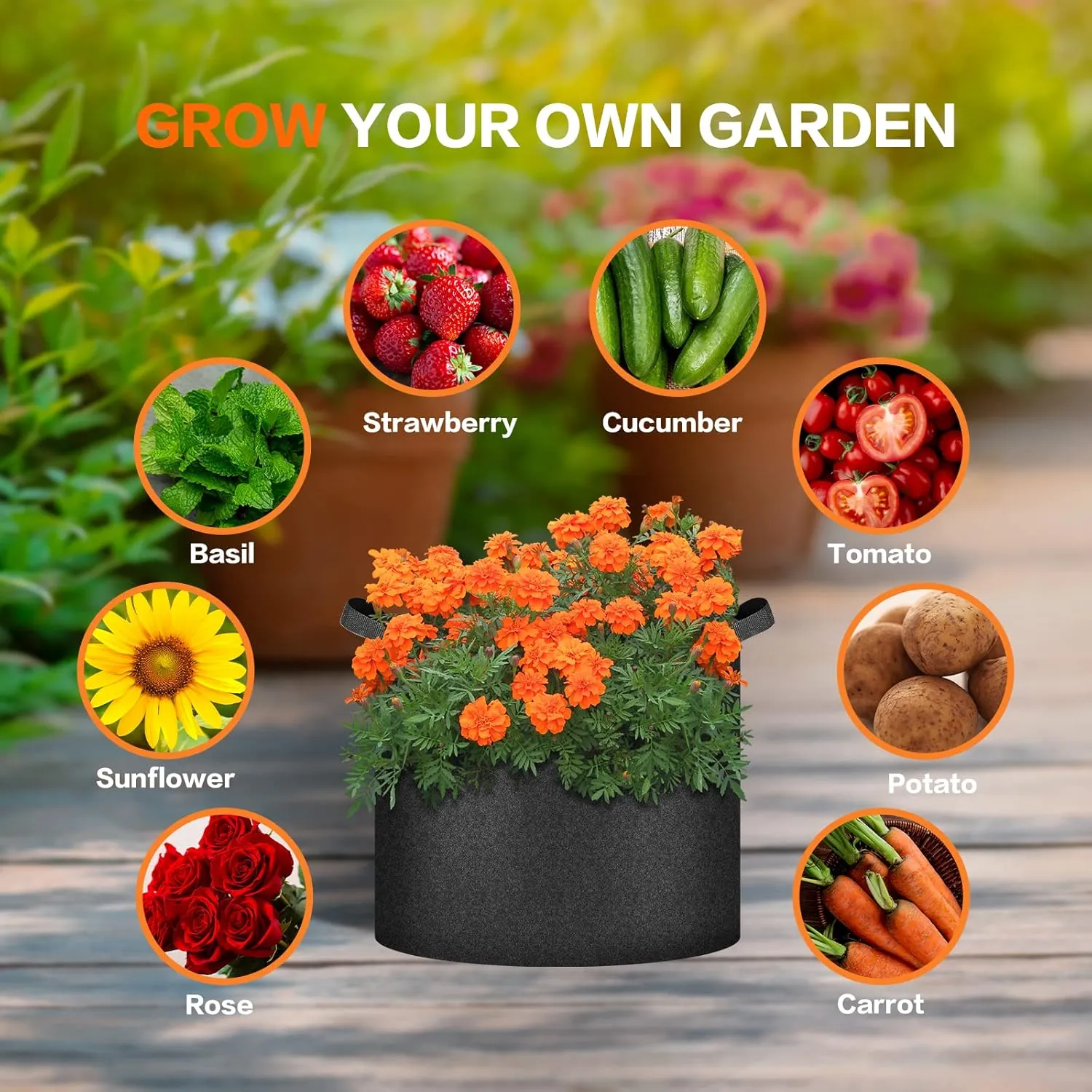 iPower Plant Grow Bag 7 Gallon 6-Pack Heavy Duty Fabric Pots, 300g Thick Nonwoven Fabric Containers Aeration with Nylon Handles, for Planting Vegetables, Fruits, Flowers, Black 2024 Version