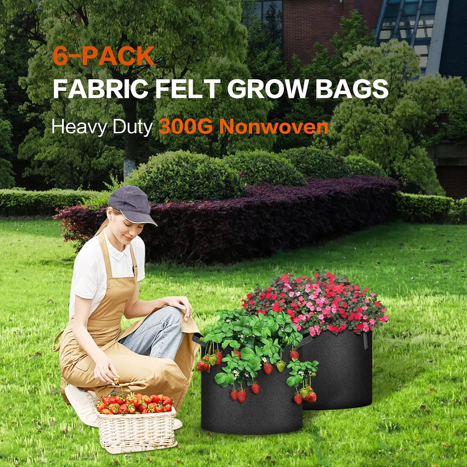 iPower Plant Grow Bag 7 Gallon 6-Pack Heavy Duty Fabric Pots, 300g Thick Nonwoven Fabric Containers Aeration with Nylon Handles, for Planting Vegetables, Fruits, Flowers, Black 2024 Version