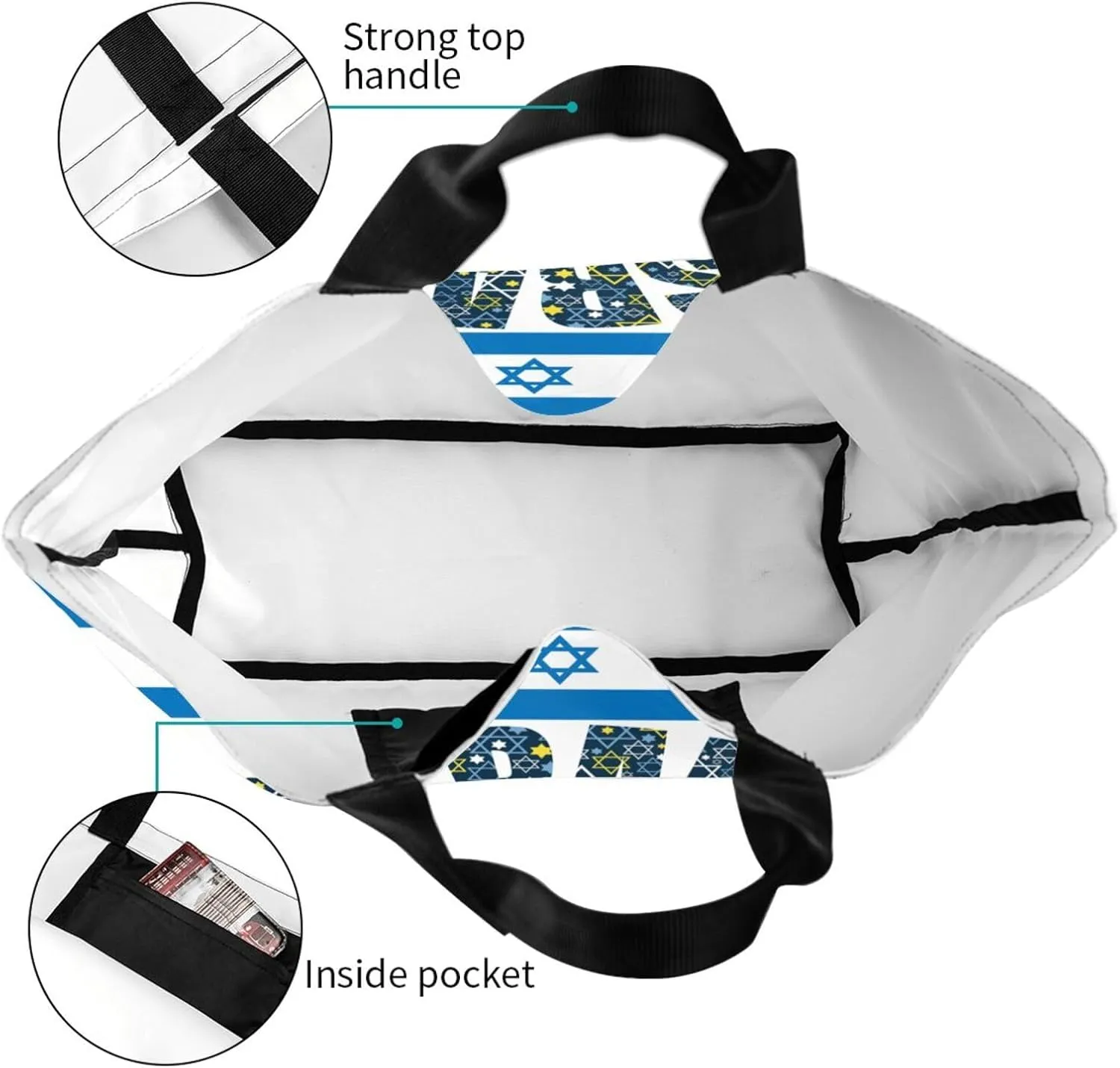 Israel Canvas Tote Bag Israelite Shoulder Bag Israel Flag Casual Grocery Bags Flag Bags for Israel Outdoor