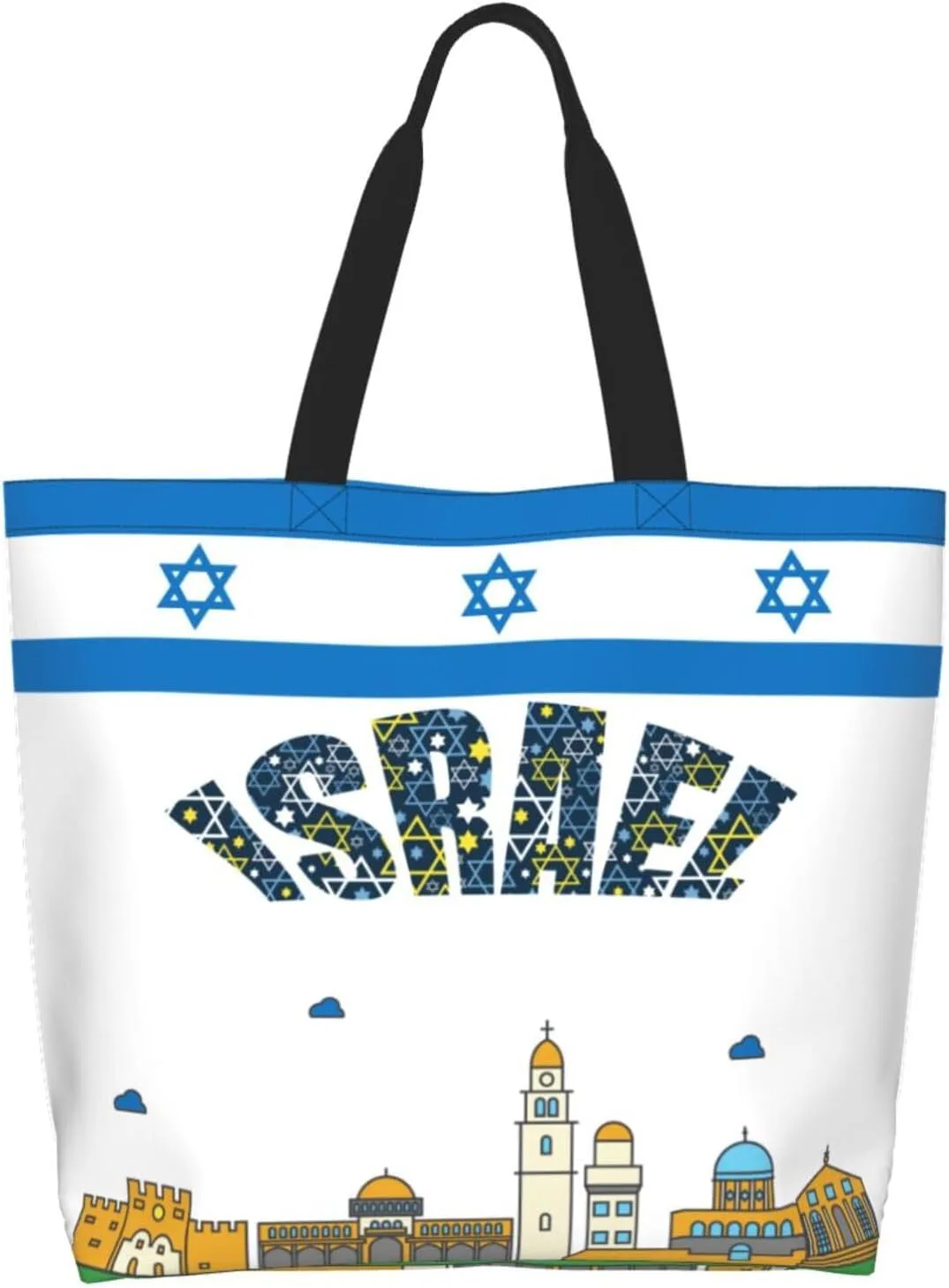 Israel Canvas Tote Bag Israelite Shoulder Bag Israel Flag Casual Grocery Bags Flag Bags for Israel Outdoor