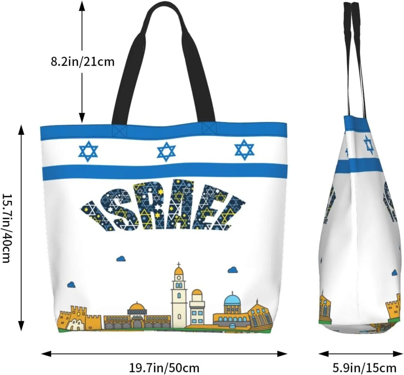 Israel Canvas Tote Bag Israelite Shoulder Bag Israel Flag Casual Grocery Bags Flag Bags for Israel Outdoor