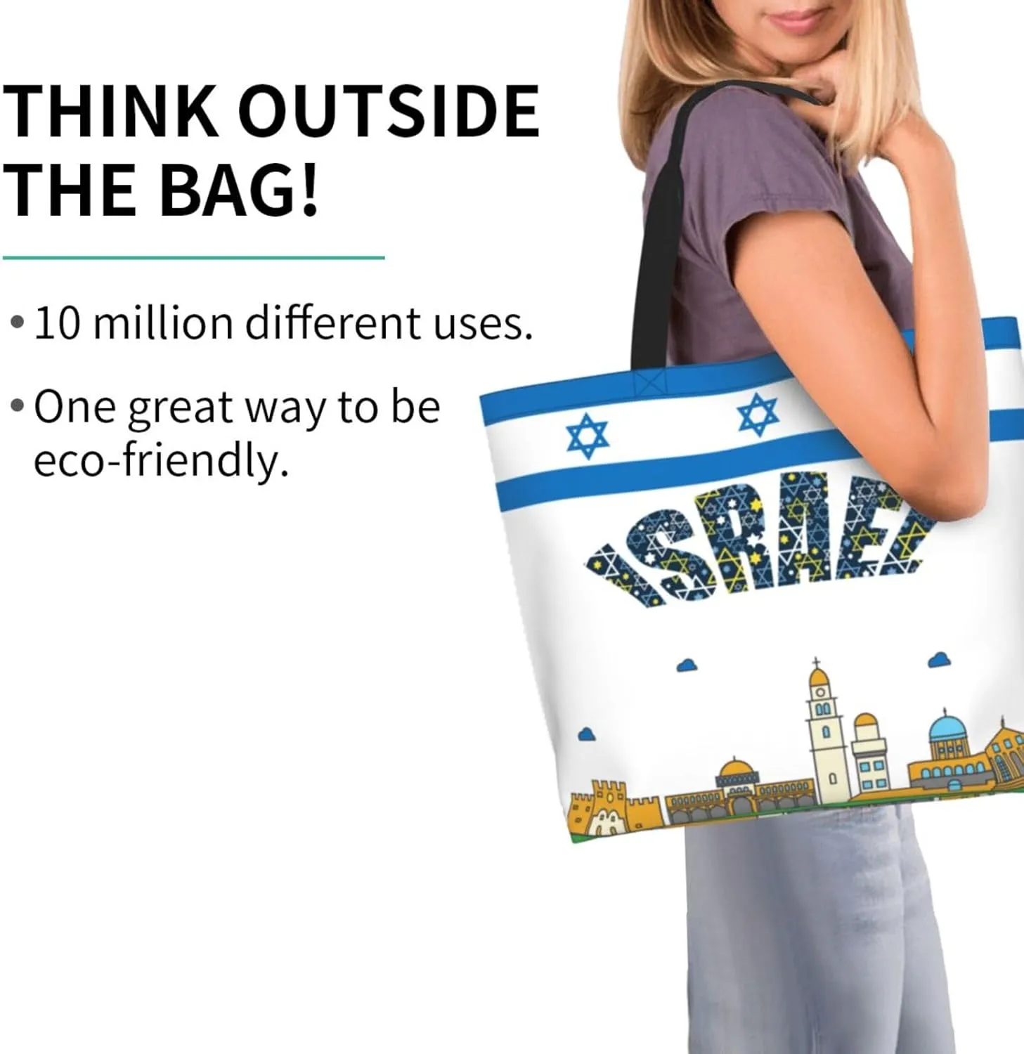 Israel Canvas Tote Bag Israelite Shoulder Bag Israel Flag Casual Grocery Bags Flag Bags for Israel Outdoor