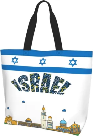 Israel Canvas Tote Bag Israelite Shoulder Bag Israel Flag Casual Grocery Bags Flag Bags for Israel Outdoor