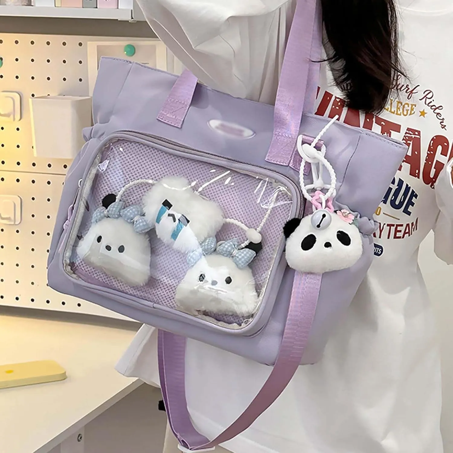 Ita Bag with Insert Canvas messenger bag Ita Tote Bag Clear Window for Pins Shoulder Bag