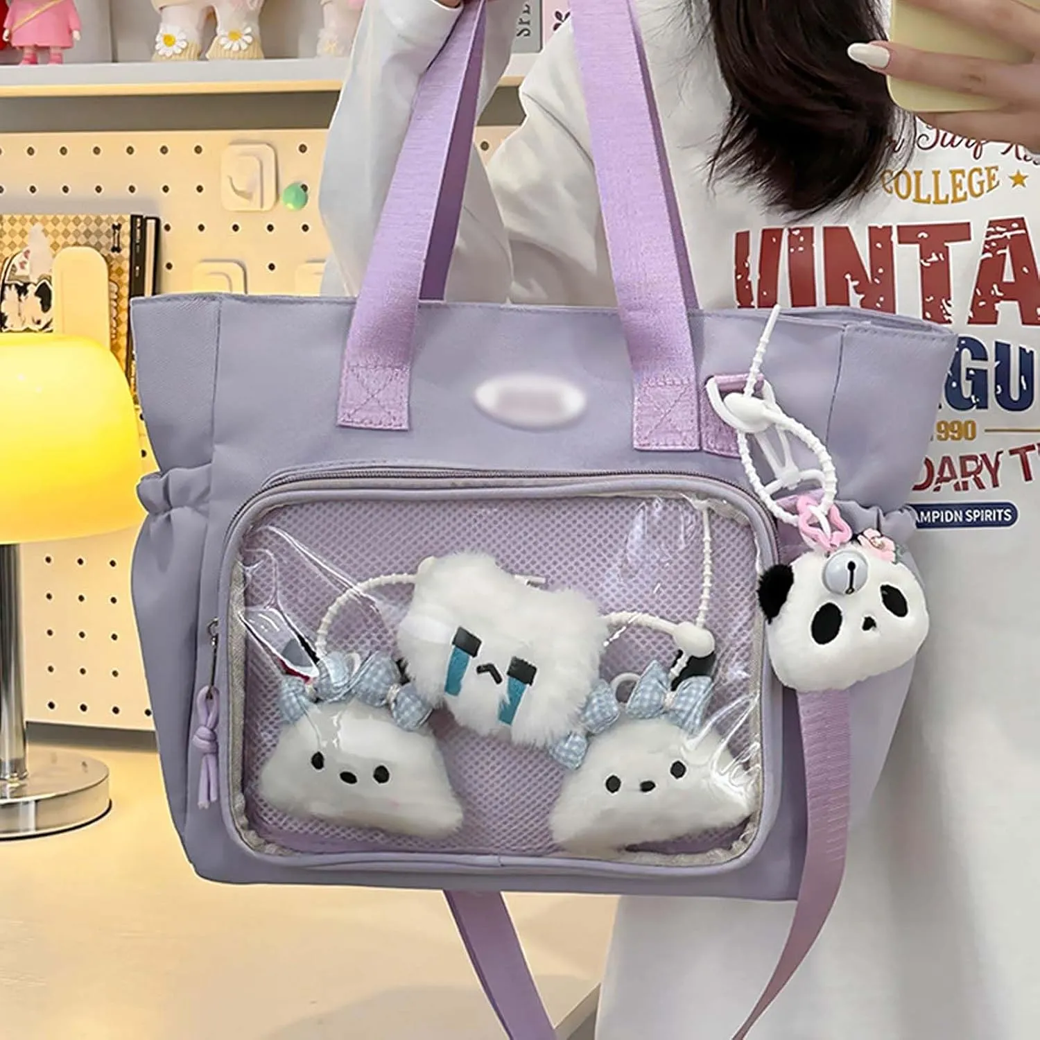 Ita Bag with Insert Canvas messenger bag Ita Tote Bag Clear Window for Pins Shoulder Bag