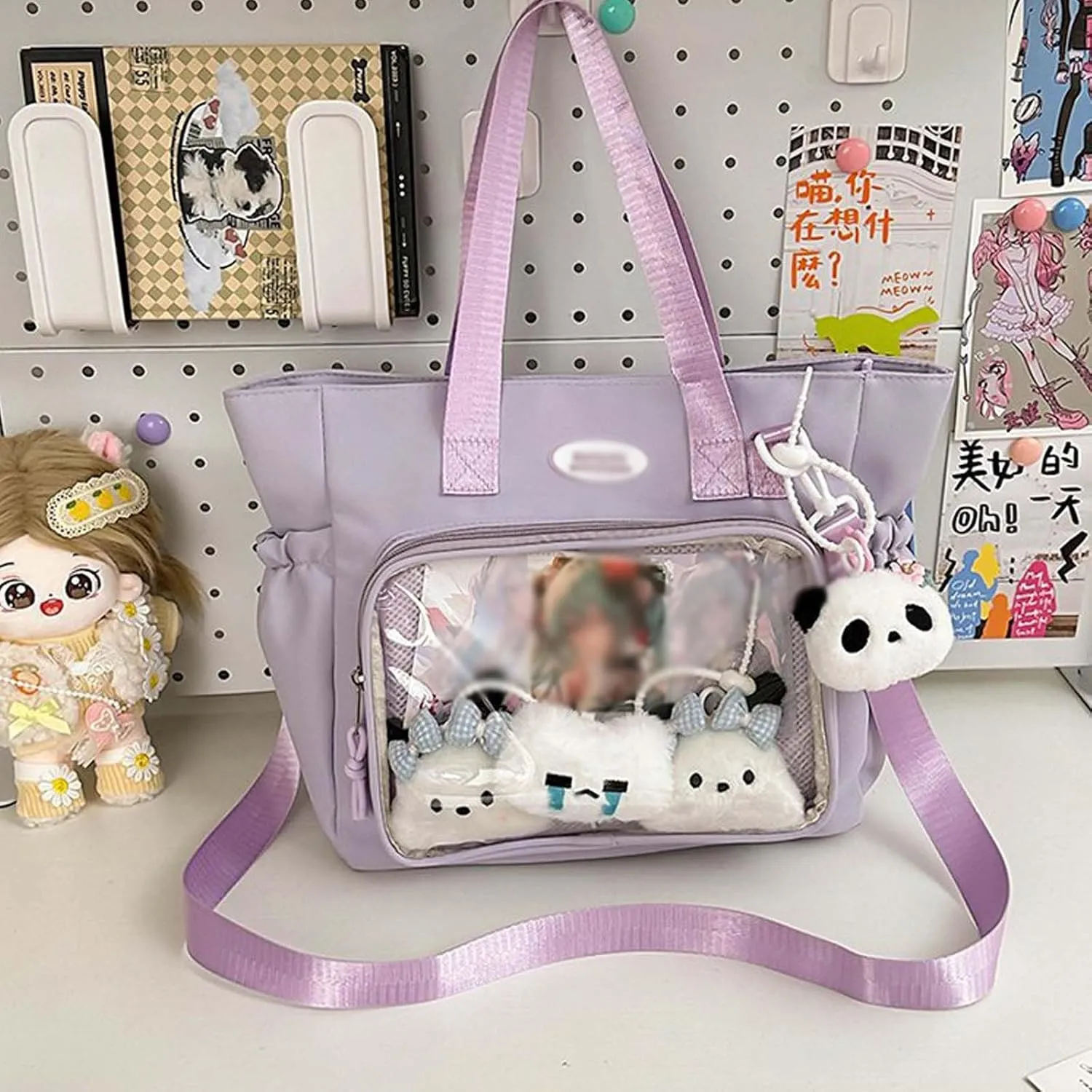 Ita Bag with Insert Canvas messenger bag Ita Tote Bag Clear Window for Pins Shoulder Bag