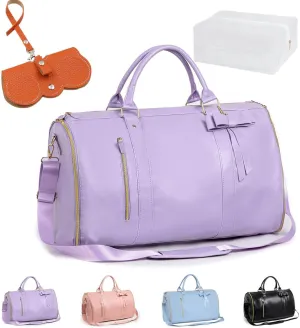 Jenni Convertible Travel Bag with Removable Wheels,High Capacity with Shoe Compartment,PU Leather 2 in 1 Hanging Suitcase Travel Bags,Convertible Garment Bags for Trave l with Shoe Pouch (Purple)