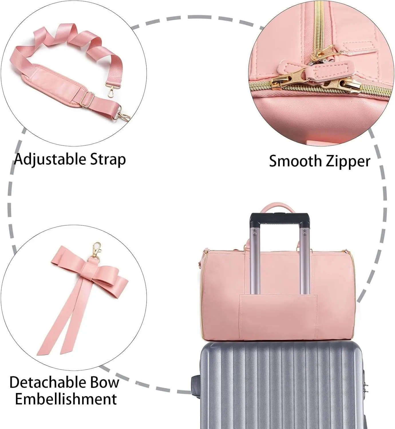 Jenni Convertible Travel Bag with Removable Wheels,High Capacity with Shoe Compartment,PU Leather 2 in 1 Hanging Suitcase Travel Bags,Convertible Garment Bags for Trave l with Shoe Pouch (Purple)