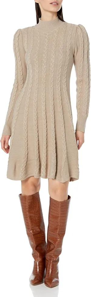 Jessica Howard Women's Cable Knit Midi Sweater Dress with Long Sleeves