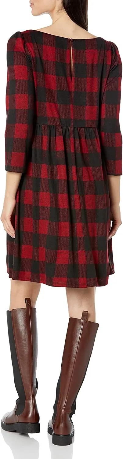Jessica Howard Women's Plaid Empire Mini Fall Dress with ¾ Sleeves