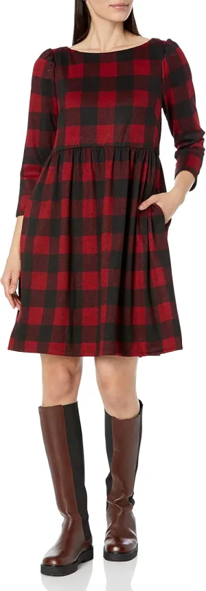 Jessica Howard Women's Plaid Empire Mini Fall Dress with ¾ Sleeves