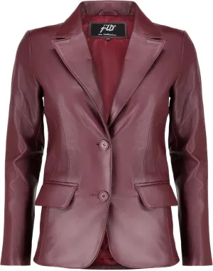 Jild Classic 2-Button Lambskin Leather Blazer Women - Casual Coat Long Sleeves Suit Style Leather Jacket Women