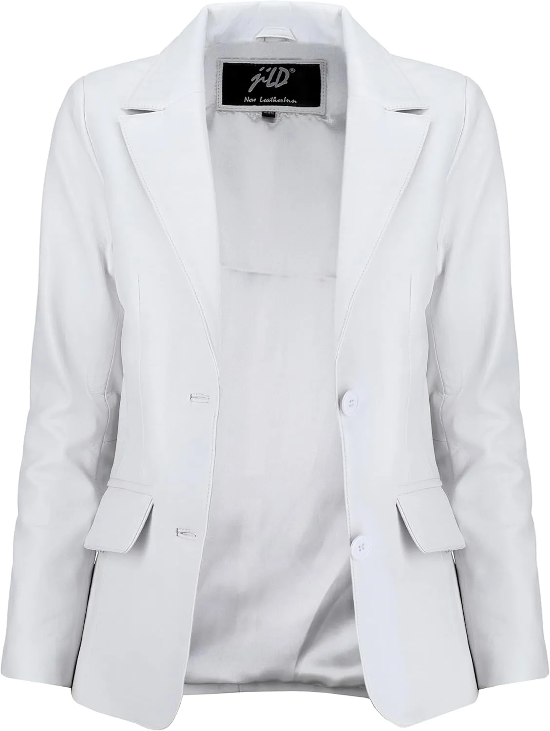 Jild Classic 2-Button Lambskin Leather Blazer Women - Casual Coat Long Sleeves Suit Style Leather Jacket Women