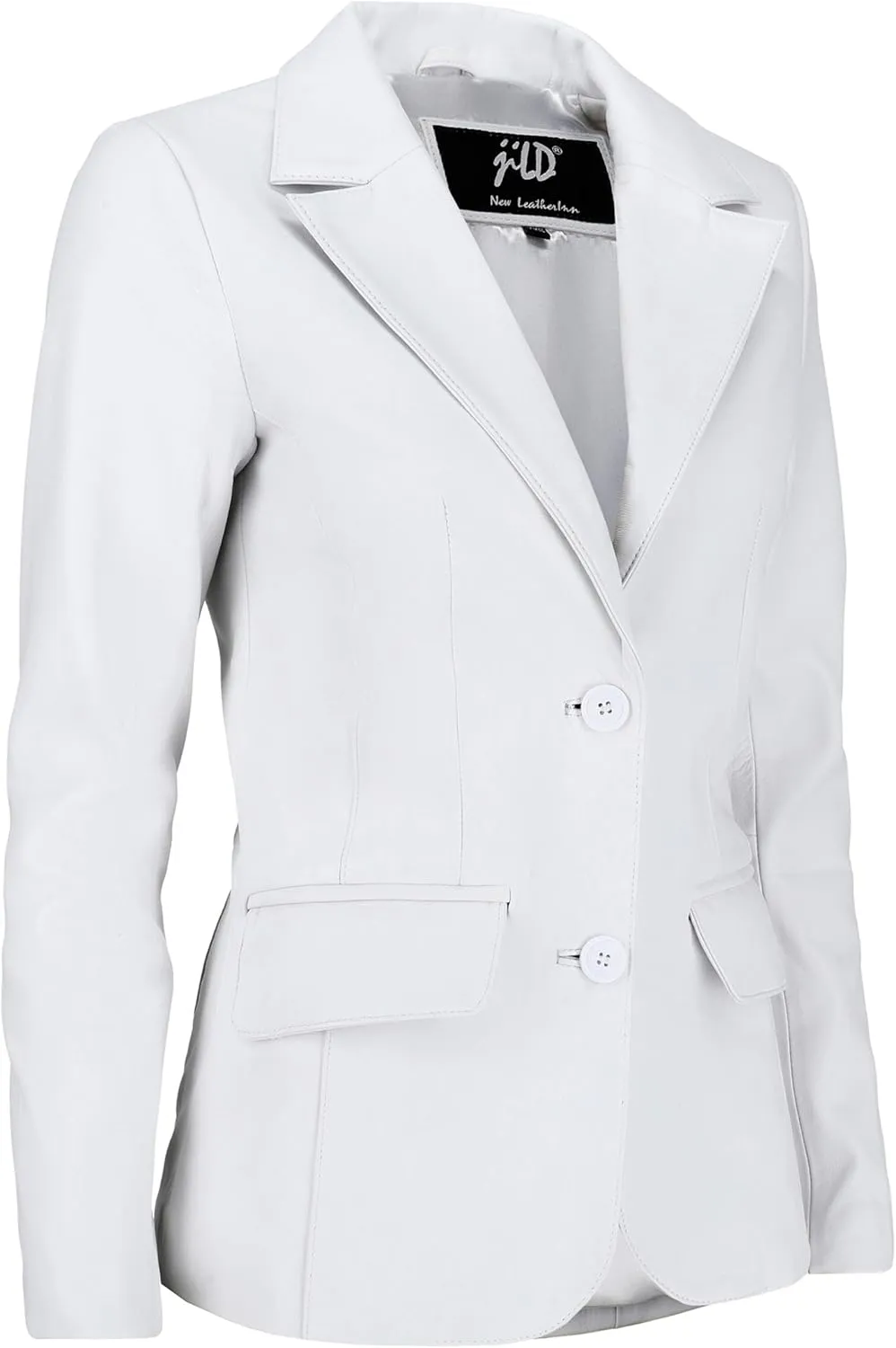 Jild Classic 2-Button Lambskin Leather Blazer Women - Casual Coat Long Sleeves Suit Style Leather Jacket Women