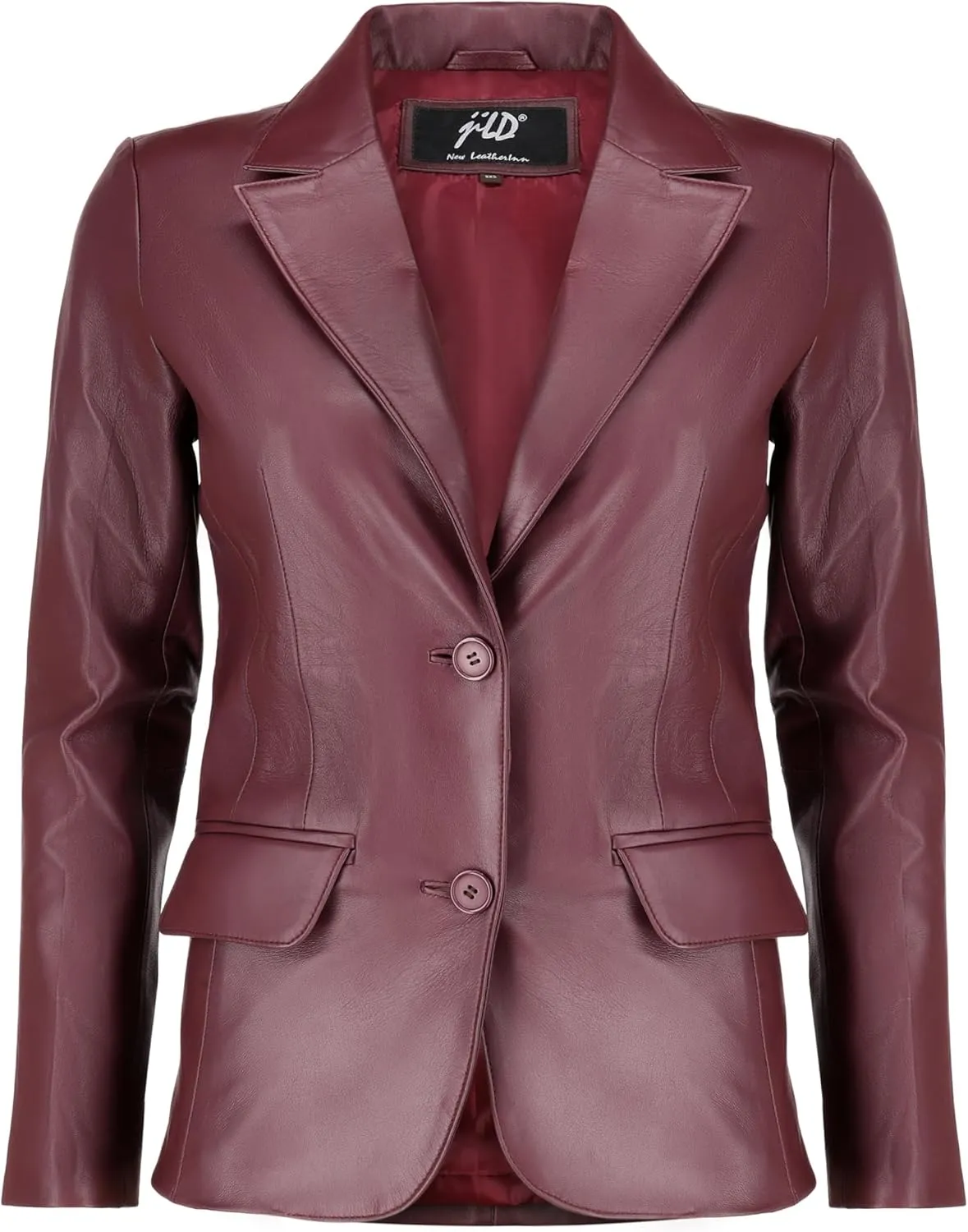 Jild Classic 2-Button Lambskin Leather Blazer Women - Casual Coat Long Sleeves Suit Style Leather Jacket Women