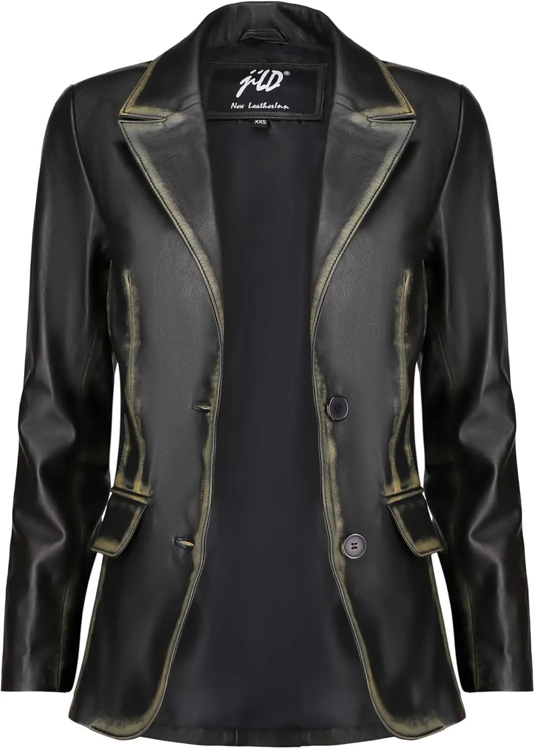 Jild Classic 2-Button Lambskin Leather Blazer Women - Casual Coat Long Sleeves Suit Style Leather Jacket Women